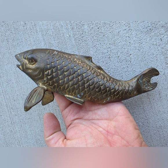 Vintage Brass Koi Fish Figurine – 8.25” Cast Metal Japanese Style Lucky Carp